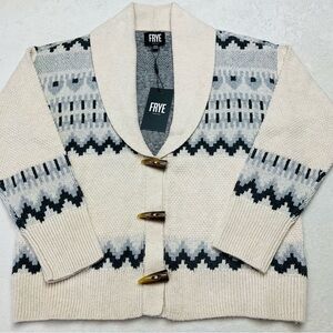 NWT FRYE Women's Oatmeal Heather Combo Patterned Cardigan Sweater 110047993 SM